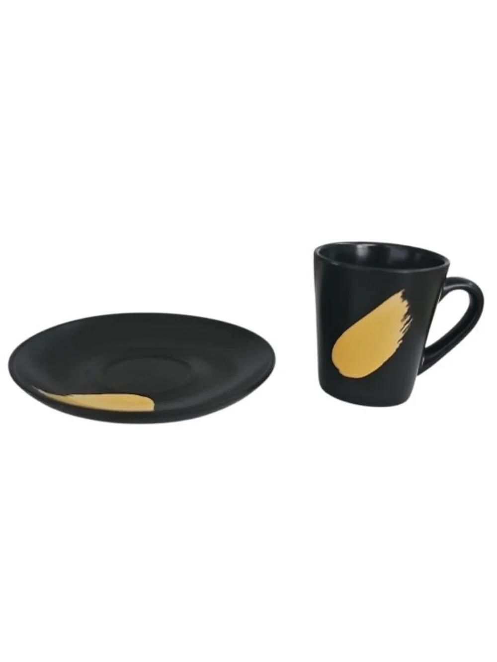 Hand Painted Black Espresso Cup Saucer Set 2 Modern Artisan Pottery Demitasse